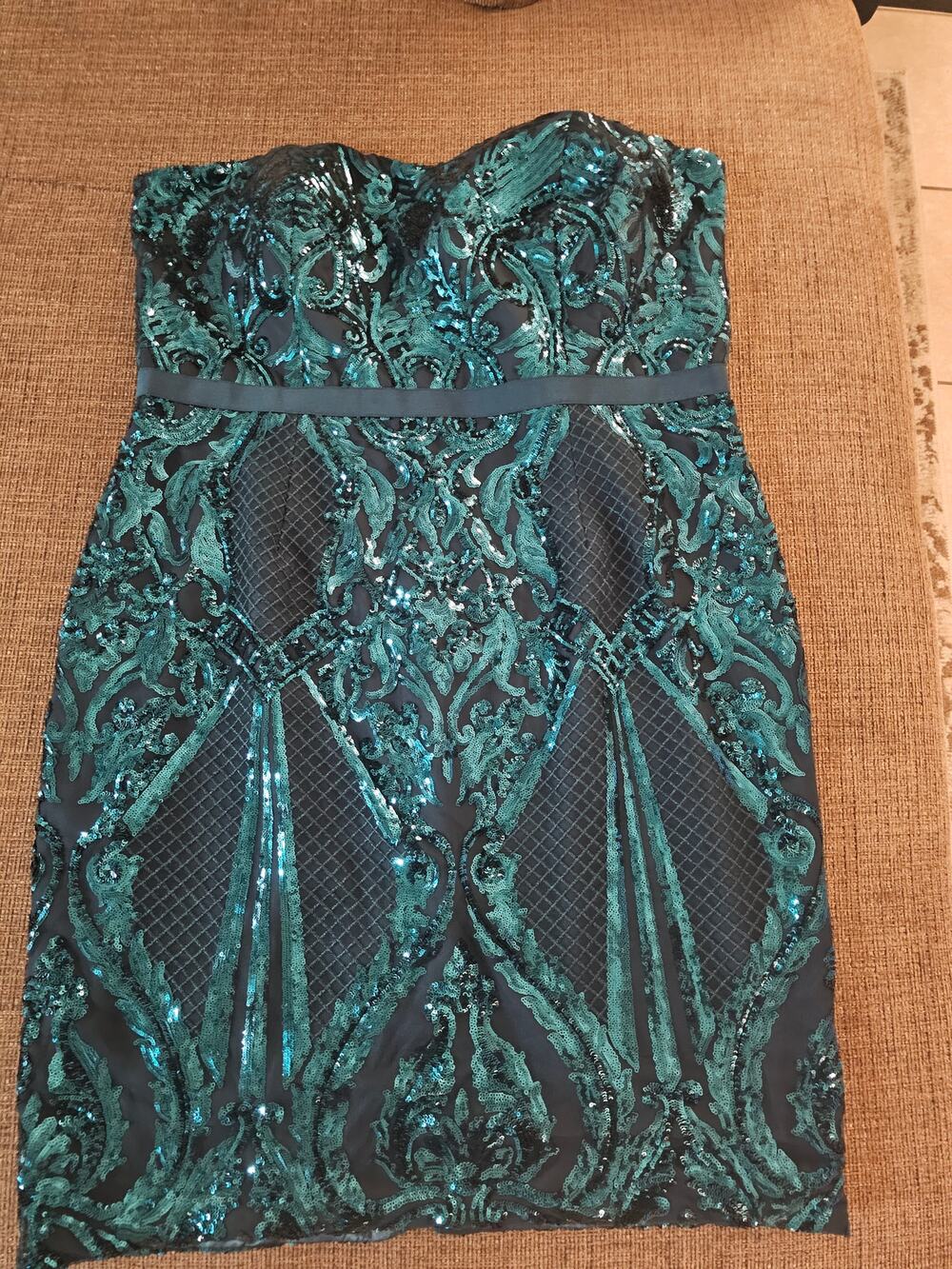 City Chic Emerald Green Sequin Strapless Dress 20 L Party Cocktail Bodycon